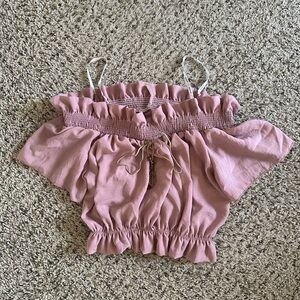 Pink Ruffled Off the shoulder crop top
